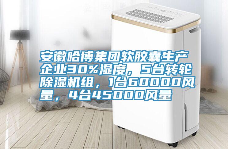 安徽哈博集團(tuán)軟膠囊生產(chǎn)企業(yè)30%濕度，5臺(tái)轉(zhuǎn)輪除濕機(jī)組，1臺(tái)60000風(fēng)量，4臺(tái)45000風(fēng)量